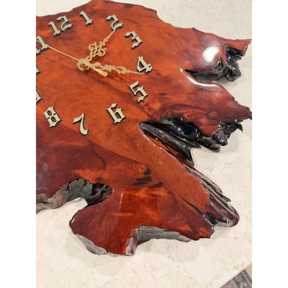 Vintage MCM Retro Style Lacquer Slab Burl Live Edge Wall‎ Clock New Zealand
